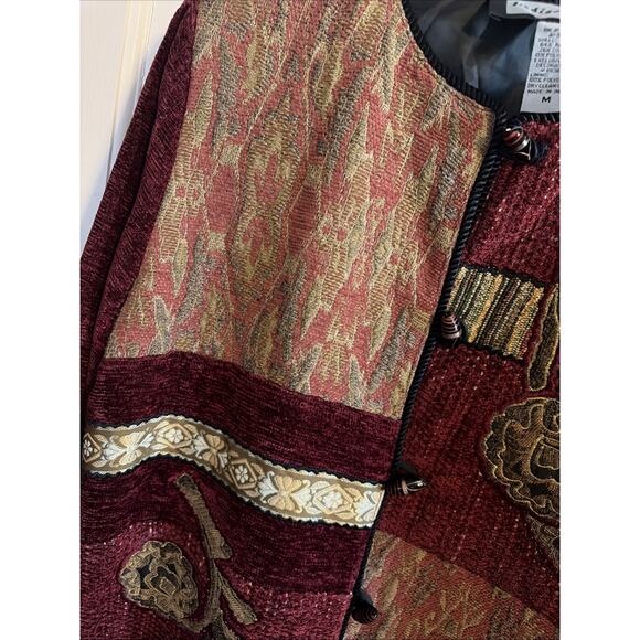 Indigo Moon Womens Jacket Patchwork Embroidered Maroon Gold Black M Unique Artsy - Picture 2 of 11